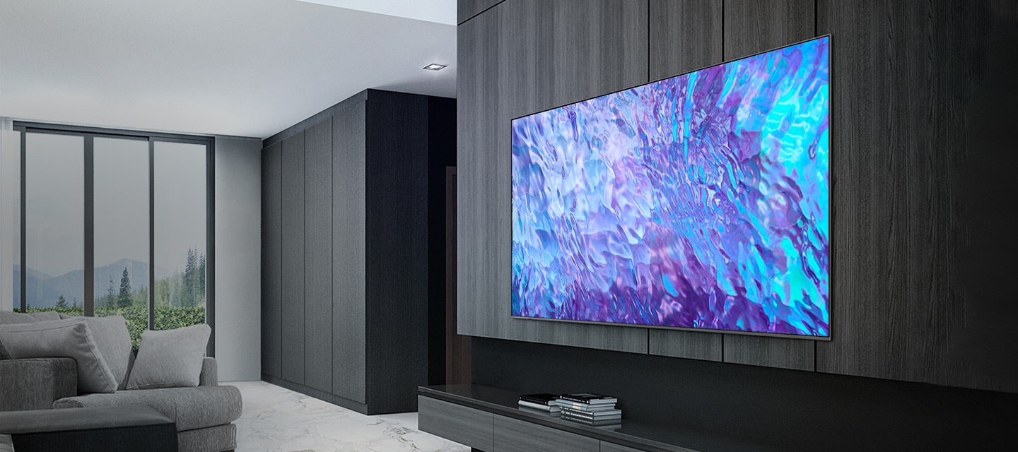 A Samsung Television mounted to a wall