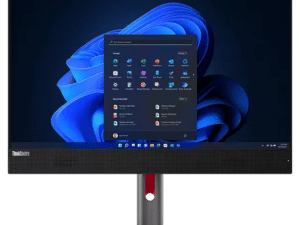 Forward-facing Lenovo ThinkCentre M90a Gen 5 (24" Intel) all-in-one PC, showing display & Full Function Monitor Stand
