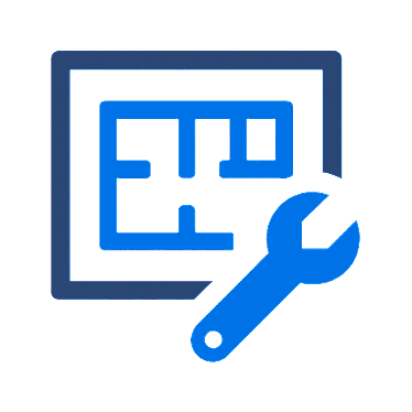 Icon of a floor plan with a wrench overlay representing layout customization or technical configuration