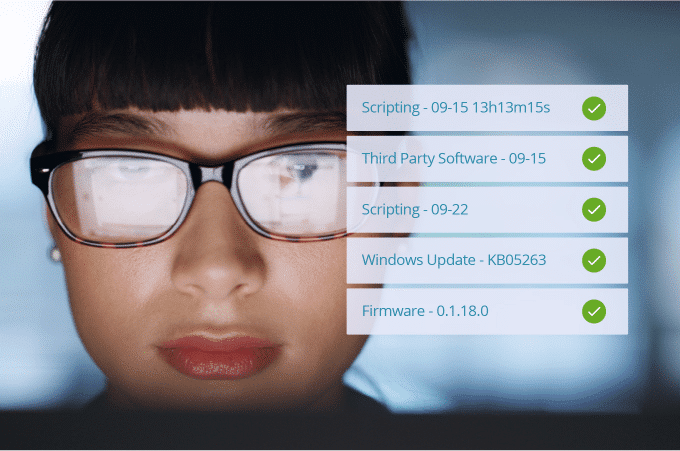 List of completed tasks with green checkmarks, including troubleshooting, third-party software updates, and Windows updates