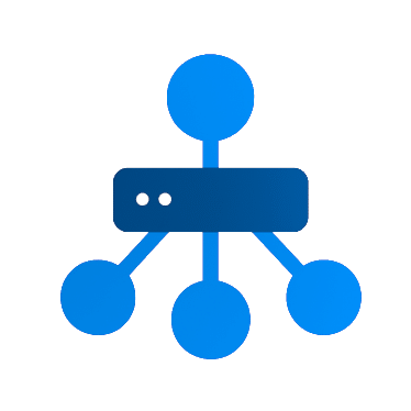 Network hub icon with connected nodes representing system connectivity or load balancing