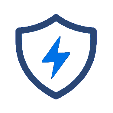 Blue shield icon with a lightning bolt symbol in the center, representing power