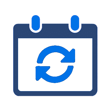 Calendar icon with two top tabs and a circular refresh symbol in the center, representing schedule synchronization or recurring events