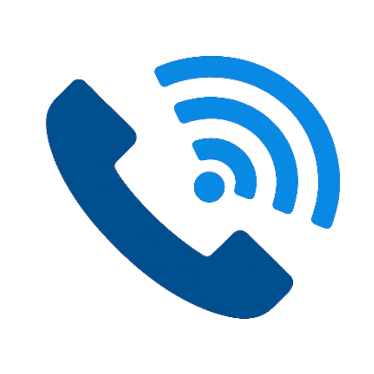 Telephone handset icon with signal waves representing voice communication or VoIP calling